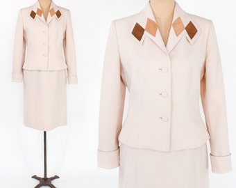 1970s Lilli Ann Beige Skirt Suit | Vintage Jacket & Skirt Set, Medium