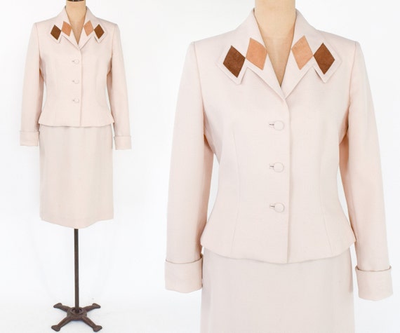 Lilli Ann |  1970s Beige Skirt Suit  | 70s Tan Po… - image 1