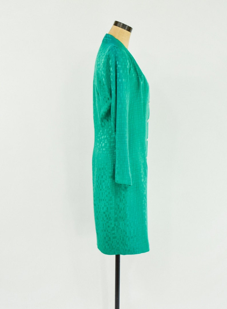 1980s Emerald Green Silk Dress 80s Green 100% Silk Dress Green Coat Dress Medium image 4