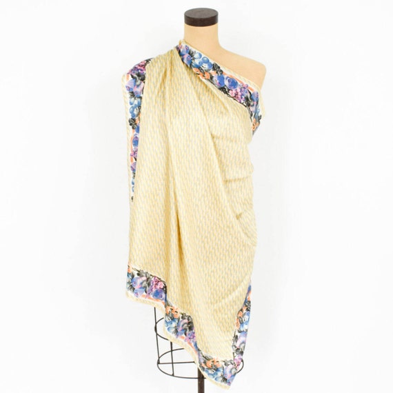 1980s Yellow Silk Scarf | 80s Yellow Scarf & Fruit