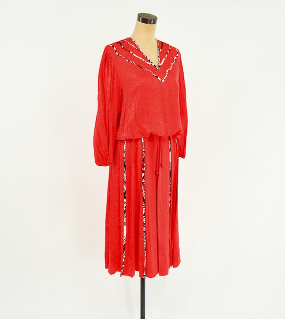 1980s Diane Freis Outfit | 1980s Red Skirt Blouse… - image 2