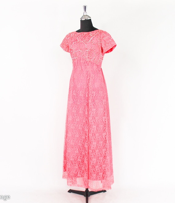 1950s Pink Lace Sequin Formal | 50s Pink Lace Eve… - image 4