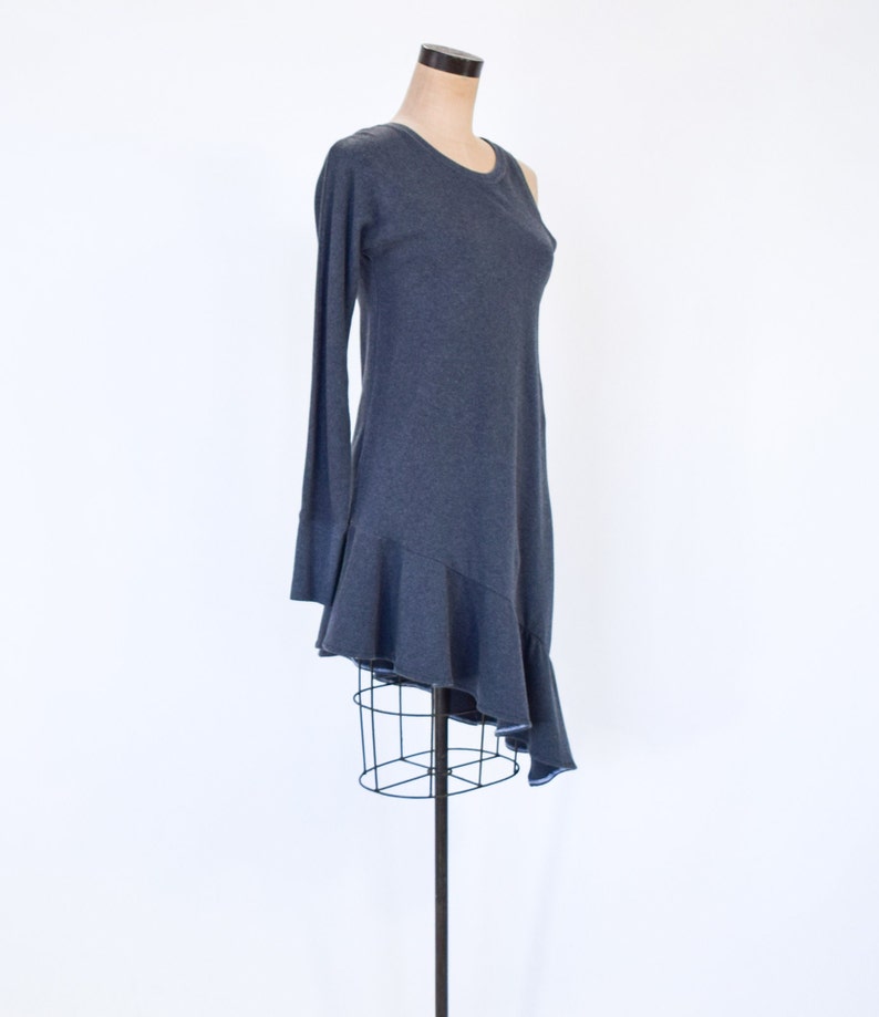 2000s Gray Knit Dress Gray Sweatshirt Dress Asymmetrical Gray Sport Dress ATKO Small image 5