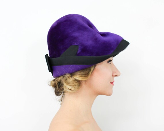 John 1960s Purple Wool Velour Brim Hat 60s Purple Wool