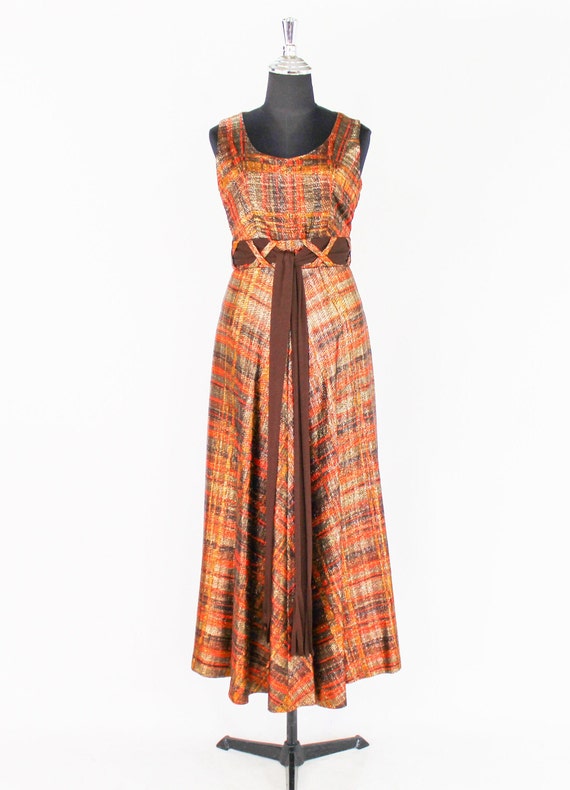 1970s Metallic Orange & Brown Evening Dress | 70s… - image 2