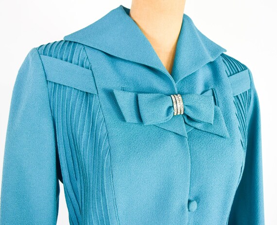 Lilli Ann | 1950s Blue Wool Crepe Suit | 50s Turq… - image 8