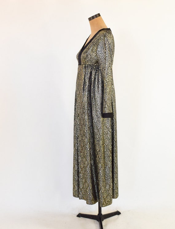 1970s Black Metallic Party Dress | 70s Black & Go… - image 4