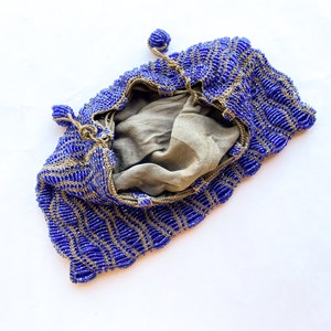 1900s Blue Beaded Evening Bag Royal Blue Glass Bead Purse image 8