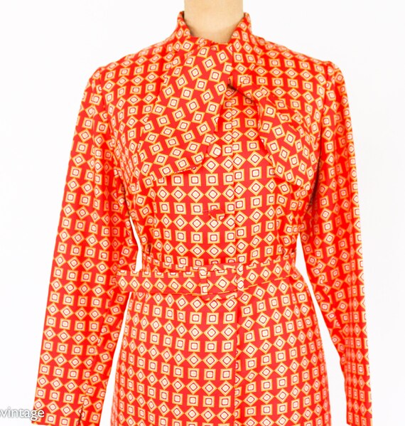 1980s Orange Print Dress | 80s Orange Geometric P… - image 2