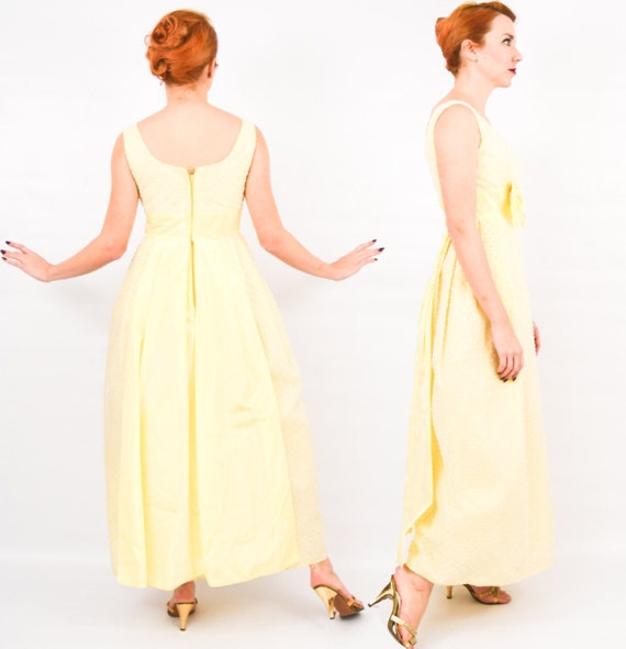 1960s Yellow Evening Dress | 60s Yellow Dotted Sw… - image 2