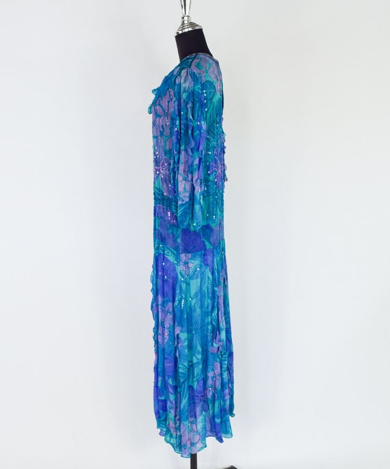 1980s Blue Silk Chiffon Ruffled Party Dress | 80s… - image 4