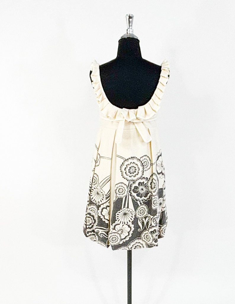 1990s White Wool Sleeveless Dress 90s Creme & Gray Print Wool Sundress WangWei Gallery S image 6