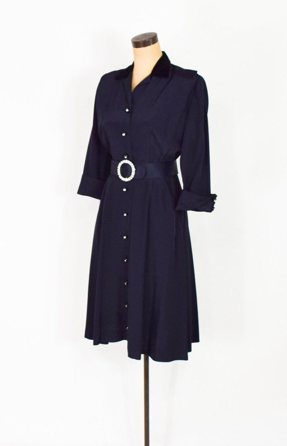 1950s Black Faille Dress | 50s Black Velvet & Fai… - image 3