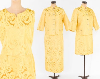 1960s Gold Brocade 4-Piece Skirt Suit | Vintage Brocade Evening Set | Roberta Lee Original, Large