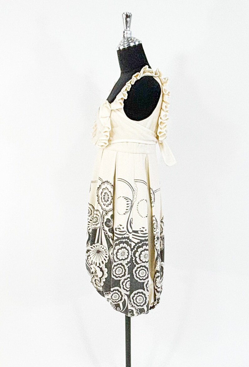 1990s White Wool Sleeveless Dress 90s Creme & Gray Print Wool Sundress WangWei Gallery S image 4