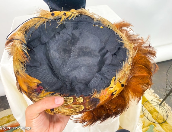 1940s Vintage Feather Fascinator Hat | Brown Quail Feather Saucer