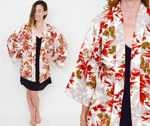 1950s Red \u0026 White Poinsettia Haori 50s 