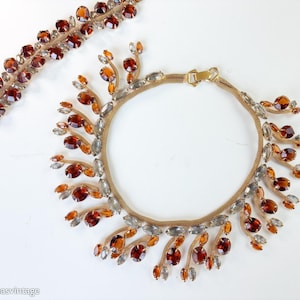 Collar y pulsera de oro y topacio de los años 50 / Conjunto de collar y pulsera de cristal dorado de los años 50 / Hattie Carnegie