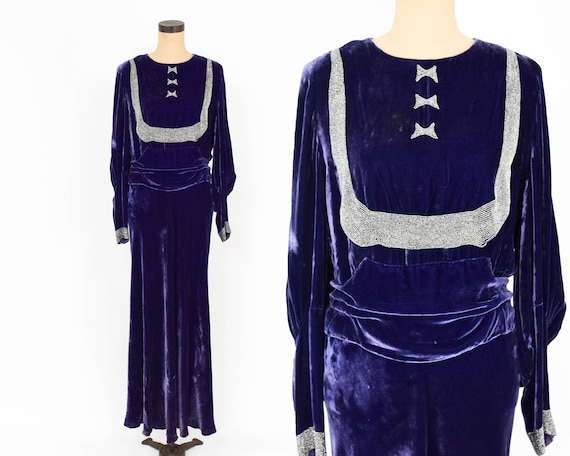 1900s Purple Silk Velvet Gown | Purple Beaded Eve… - image 2