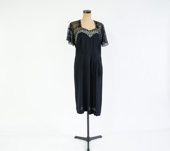1940s Black Lace Crepe Dress | Vintage Black Cock… - image 3