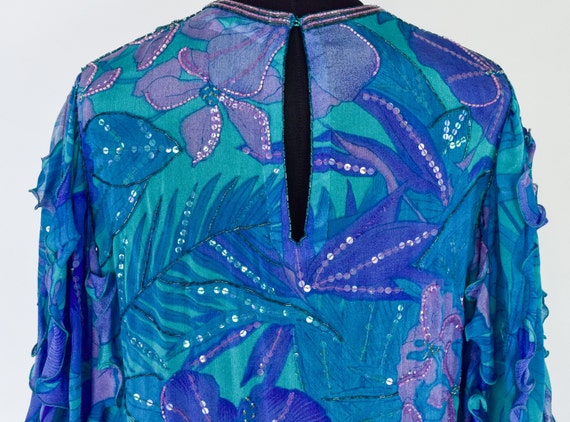 1980s Blue Silk Chiffon Ruffled Party Dress | 80s… - image 8