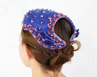 1950s Blue Velvet Fascinator | 50s Royal Blue Velvet Fascinator | Frederick & Nelson