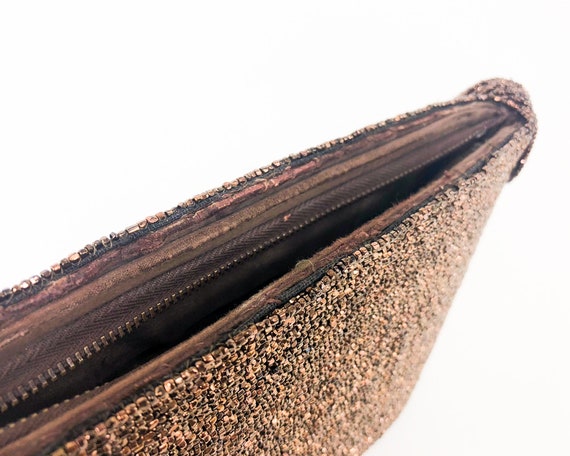 1950s Bronze Beaded Handbag | 50s Brown Seed Bead… - image 5