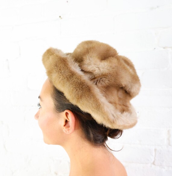 1960s Faux Fur Mink Hat  | 60s Beige Fake Fur Hat - image 3