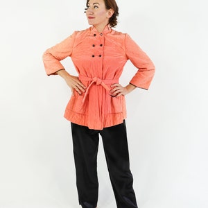 1940s Coral Quilted Pajamas Set 40s Peach Quilted Robe & Slacks Old Hollywood Medium image 5