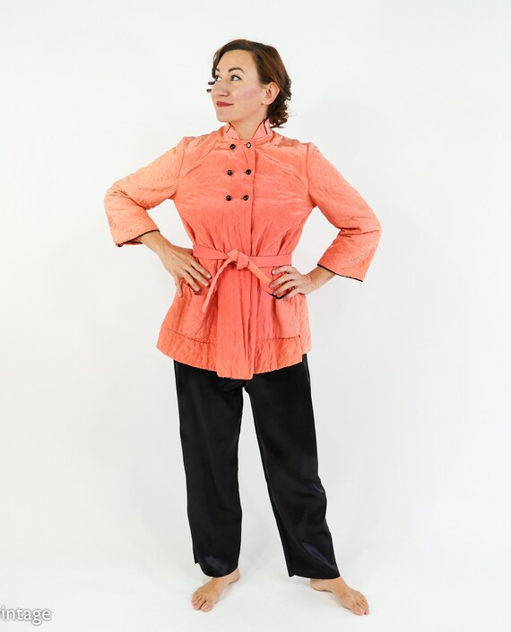 1940s Coral Quilted Pajamas Set | 40s Peach Quilt… - image 5