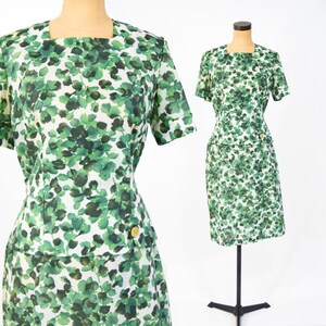 1950er Jahre Grünes Blumen Print Tageskleid | 50er Jahre grünes Blumen Kleid | Taille 34” | Groß