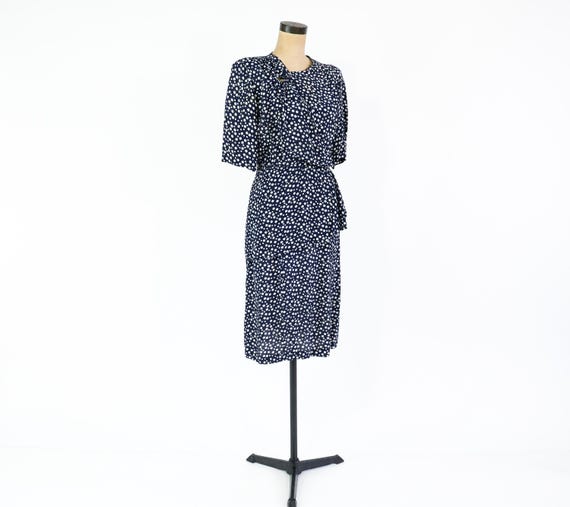 1940s Navy Blue Polka Dot Dress | Vintage Navy Ex… - image 2