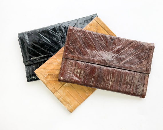 1980s Eel Skin Leather Clutch | 80s Eel Skin Hand… - image 1