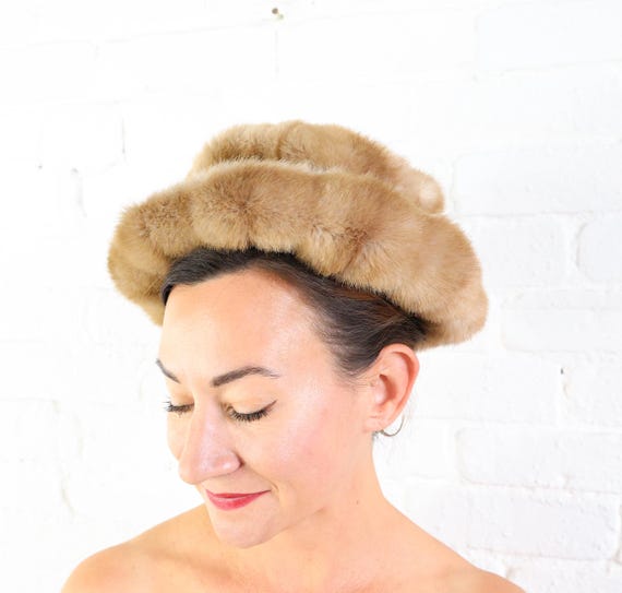 1960s Faux Fur Mink Hat  | 60s Beige Fake Fur Hat - image 5