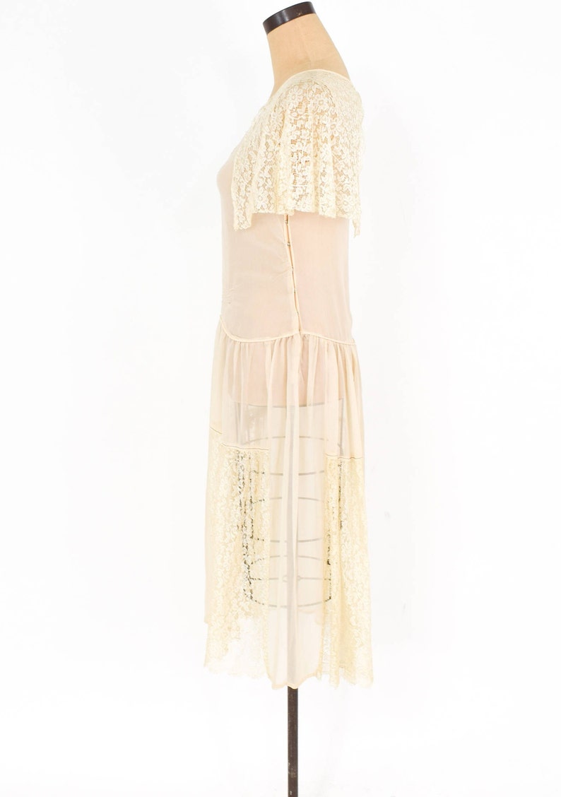 1920s Ivory Silk Chiffon Dress 20s Ivory Chiffon & Lace Dress Wedding Small image 4