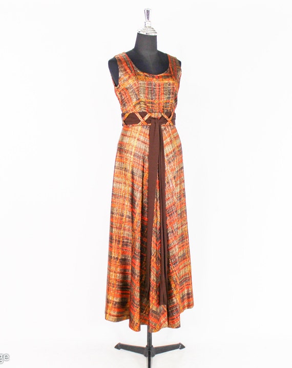 1970s Metallic Orange & Brown Evening Dress | 70s… - image 3