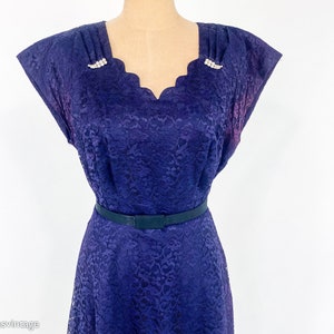 1940s Navy Blue Lace Cocktail Dress 40s Blue Lace Party Dress Kerrybrooke Large image 6