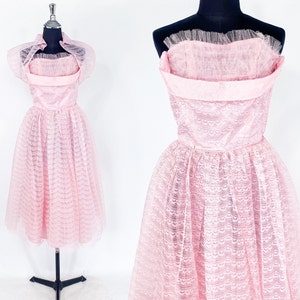 1940s Pink Lace Evening Dress 40s Pink Cupcake Prom Party Dress Extra Small image 1