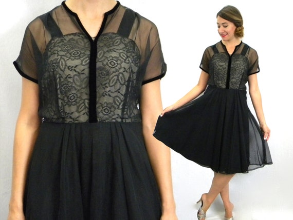 Vintage black chiffon dress - Gem