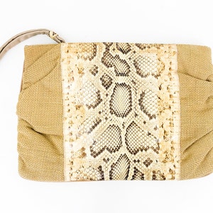 Cartera de piel de serpiente y arpillera beige de los años 80 / Cartera de piel de serpiente y arpillera de los años 80