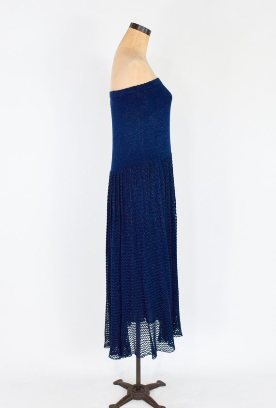 1980s Navy Knit Strapless Maxi Dress | 80s Navy C… - image 3