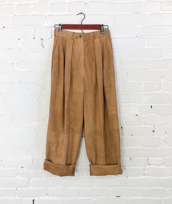 1980s Brown Suede Leather Pants | 80s Tan Suede P… - image 4