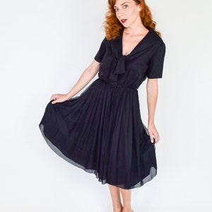 1950s Black Chiffon Dress 50s Black Chiffon Party Dress Sophisticated Miss Medium image 2