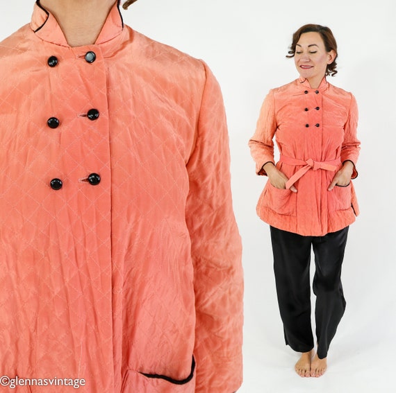 1940s Coral Quilted Pajamas Set | 40s Peach Quilt… - image 2