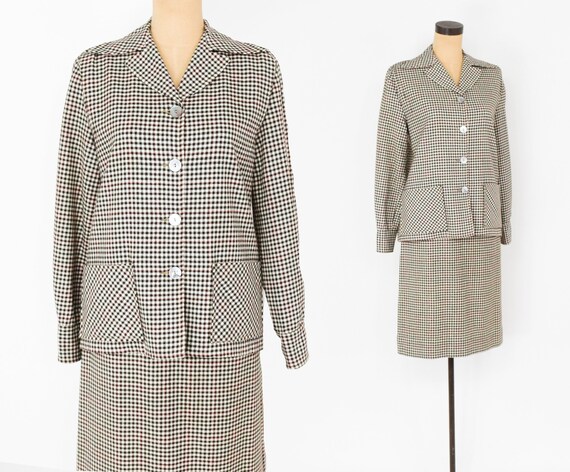 1940s Brown Wool Check Suit | 40s Brown & White Ch