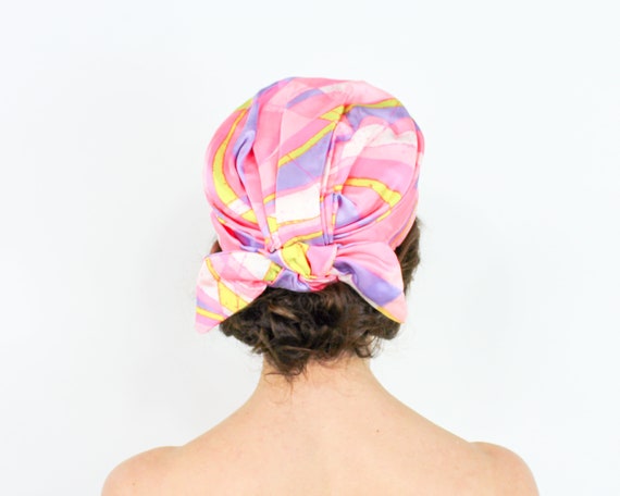 1960s Pink Turban | 60s Pink Op Art Print Hat | M… - image 4