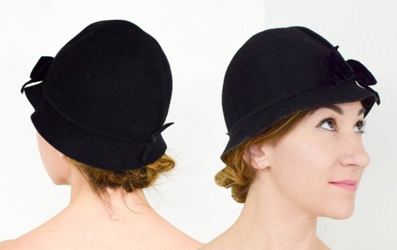 1930s Black Felt Cloche Hat | 30s Black Wool Cloc… - image 3