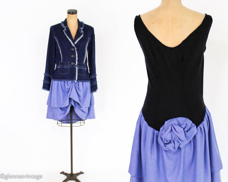 1990s Black & Blue Party Dress 90s Sleeveless Asymmetrical Dress fufi CLOBBER NAAS Medium image 7