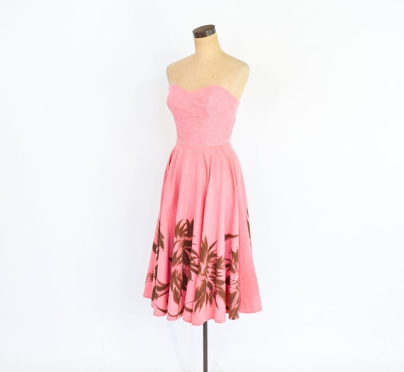 1950s Pink Strapless Dress | 50s Rose Sweetheart … - image 4