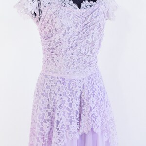 1950s Lavender Lace Prom Dress | 50s Pale Purple Long Lace Gown | X